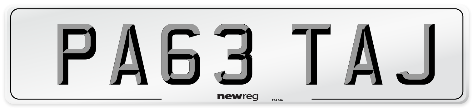 PA63 TAJ Number Plate from New Reg